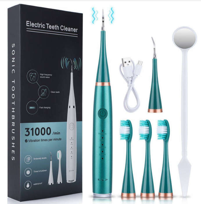 Ultrasonic Electric Teeth Cleaner And Dental Calculus Remover Kit - Green-BLOCK-WHITE