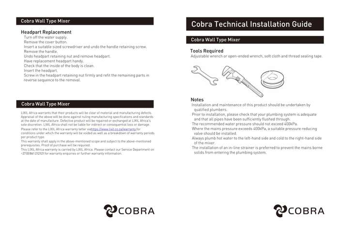 Cobra Bath Mixer Tap Faucet Wall Metsi