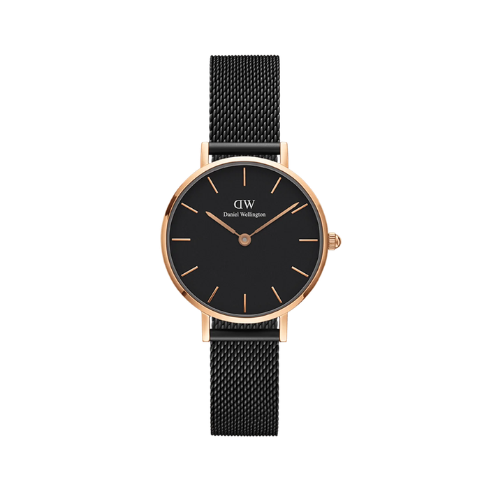 Daniel Wellington Petite Ashfield Rose Gold Women's Watch (DW00100245) - Black Dial Mesh Bracelet