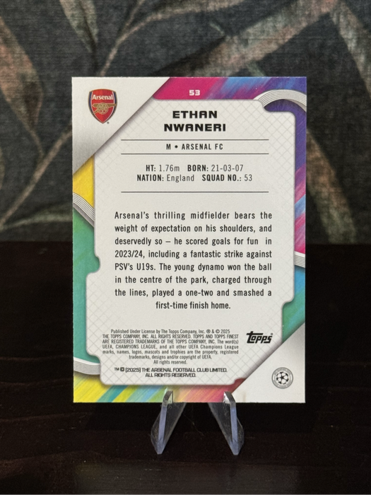 2024-25 Topps Finest - Ethan Nwaneri Green Refractor RC /99 - Arsenal