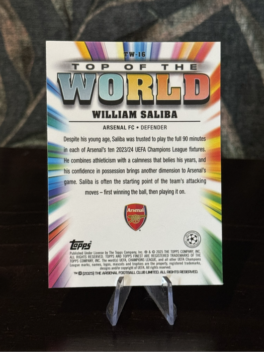 2024-25 Topps Finest - William Saliba Top of the Word - Arsenal