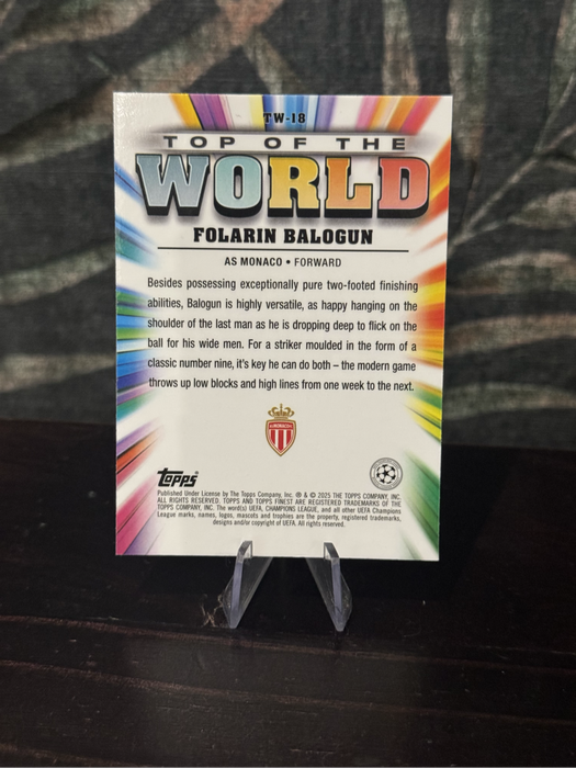 2025 Topps Finest - Folarin Balogun Top of the World - AS Monaco