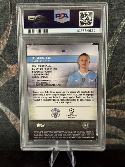 2024 Topps Stadium - Erling Haaland Aqua Green Electric Charge /199 PSA 9