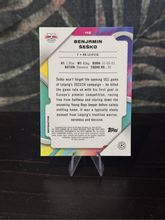 2025 Topps Finest - Benjamin Sesko Refractor - RB Leipzig