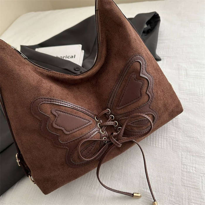 Y2K Suede Butterfly Lace-Up Bag