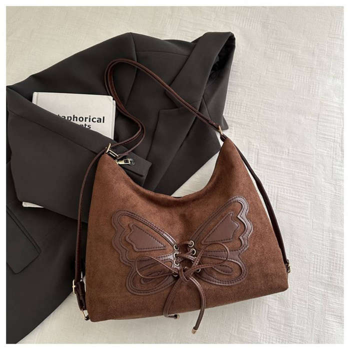 Y2K Suede Butterfly Lace-Up Bag