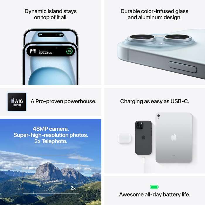 Apple iPhone 15 White  6.1-inch 128GB 5G