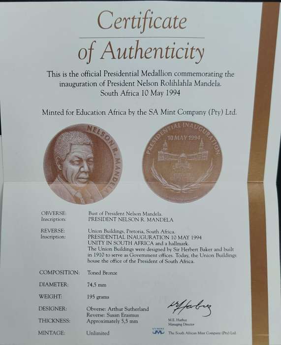 Mandela Legacy Collectors Set  R2 Coin, 1994 FDC, SA Mint Medallion & 46664 Wine