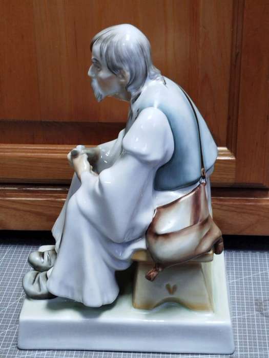  Rare Hungarian Porcelain Figurine  Seated Peasant Man (32.5 cm)  Hand-Painted