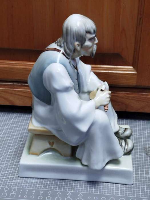  Rare Hungarian Porcelain Figurine  Seated Peasant Man (32.5 cm)  Hand-Painted