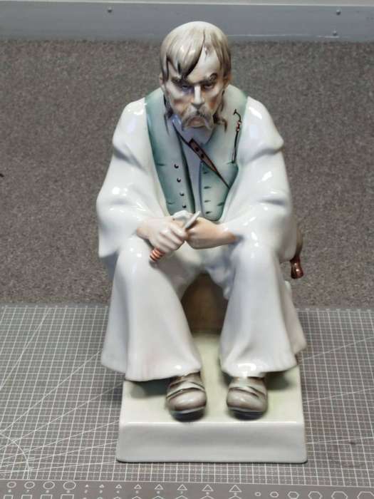  Rare Hungarian Porcelain Figurine  Seated Peasant Man (32.5 cm)  Hand-Painted