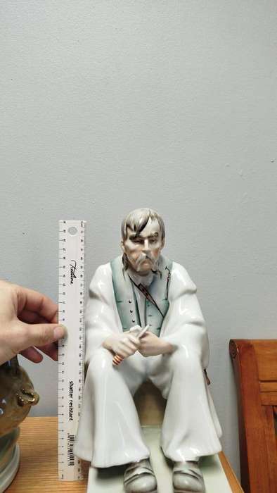  Rare Hungarian Porcelain Figurine  Seated Peasant Man (32.5 cm)  Hand-Painted