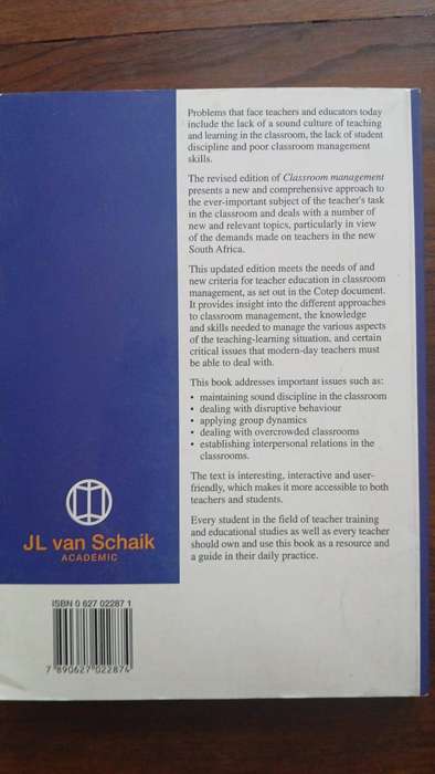 Classroom Management Front Cover A. G. Kruger J.L. van Schaik, 1997