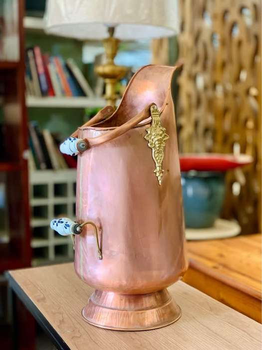 Vintage Dutch Copper Coal Scuttle with Delft Blue handles