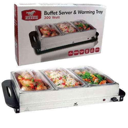 3 Pan Buffet Server Food Warmer, 3X 1.5 Litre Pans Adjustable Temperature