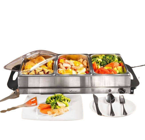 3 Pan Buffet Server Food Warmer, 3X 1.5 Litre Pans Adjustable Temperature