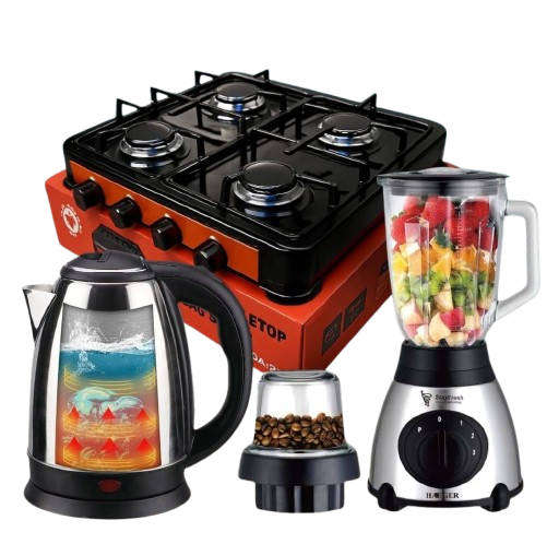 4Plate Gas Stove + 2L ELECTRIC Kettle + 1.5L Juice Grinder