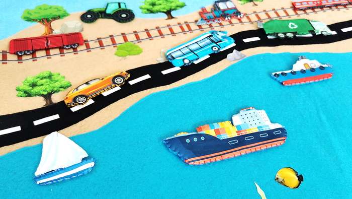 Montessori Modes of Transport Felt Play mat (80-Piece Set)  Air, Land, and Sea Adventure