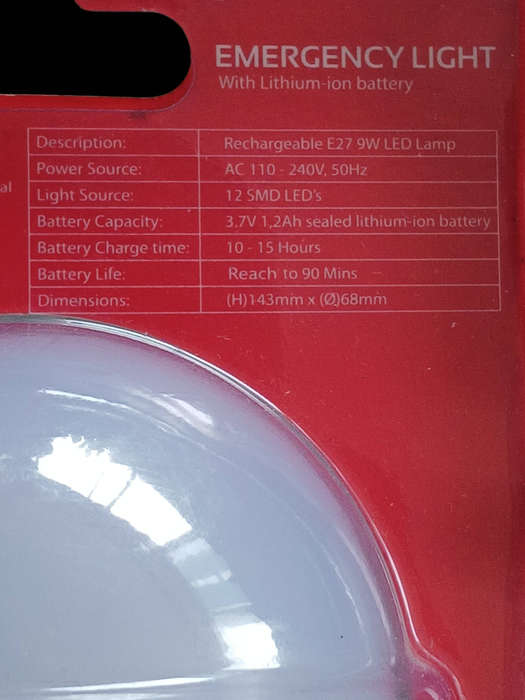 Emergency LED Light Bulb  9 W E27 Cool White (Factory Sealed)