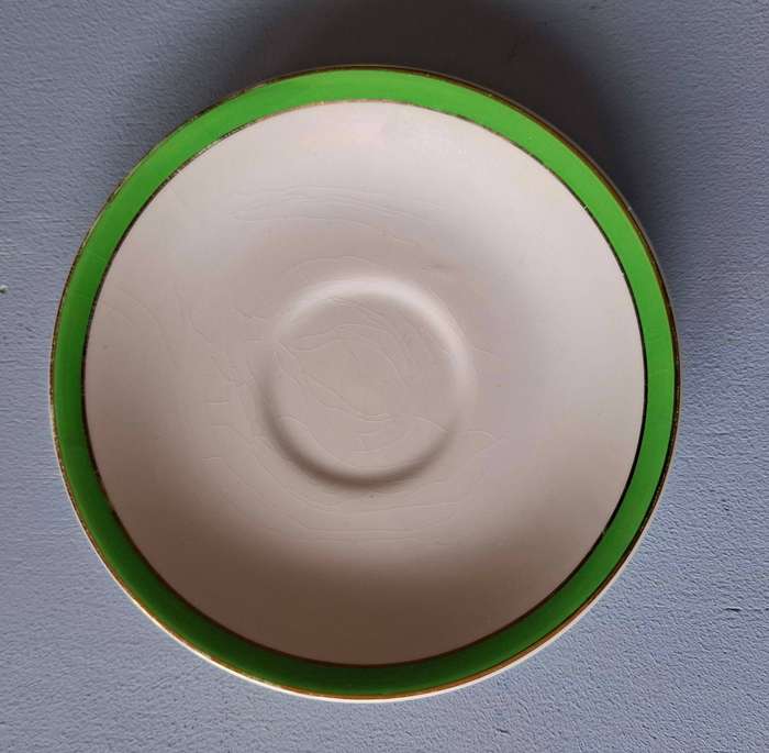3 Art Deco coffee cups and saucers in Apple Mint Green and White
