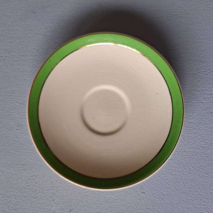 3 Art Deco coffee cups and saucers in Apple Mint Green and White