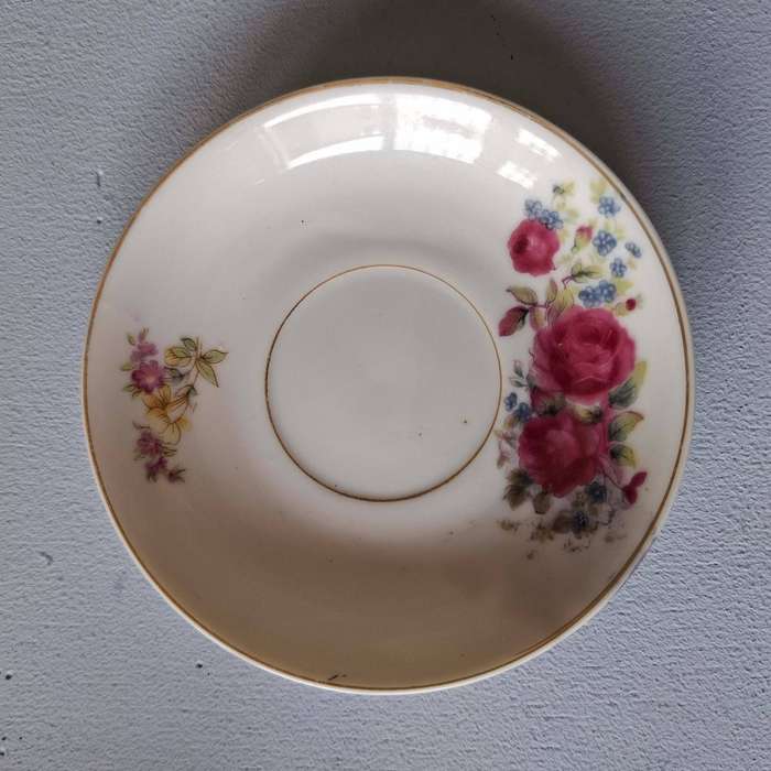 Three Japanese Rose-patterned Coffee Cups and Saucers