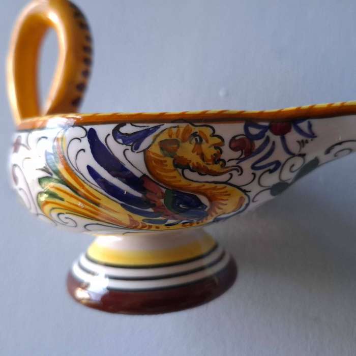 Two Deruta Majolica Hand Decorated Ceramic Aladdin Candlestick Holders