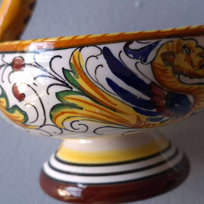 Two Deruta Majolica Hand Decorated Ceramic Aladdin Candlestick Holders