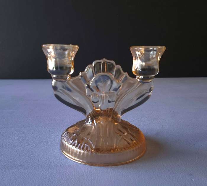Vintage Depression Jeannette Glass Double Candlestick Holder