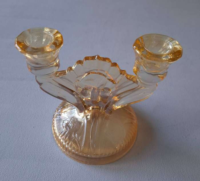 Vintage Depression Jeannette Glass Double Candlestick Holder