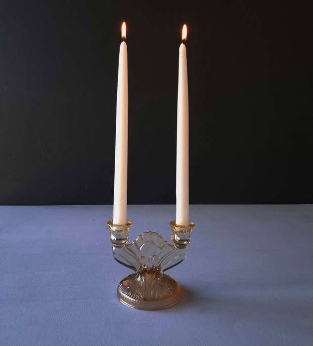 Vintage Depression Jeannette Glass Double Candlestick Holder