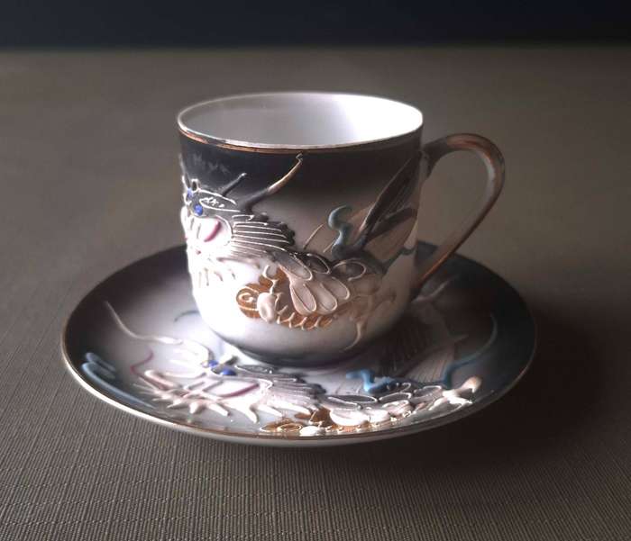 Manna Japanese Dragonware Moriage Geisha Lithophane Coffee Set