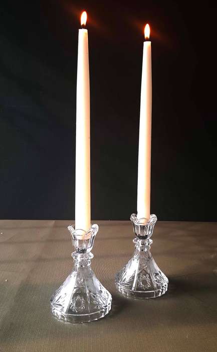 Two Vintage Chrystal Candlesticks with Frosted Flowers and stars