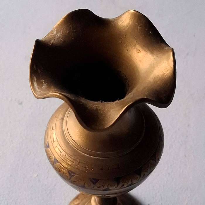 Vintage Etched Brass Bud Vase from India