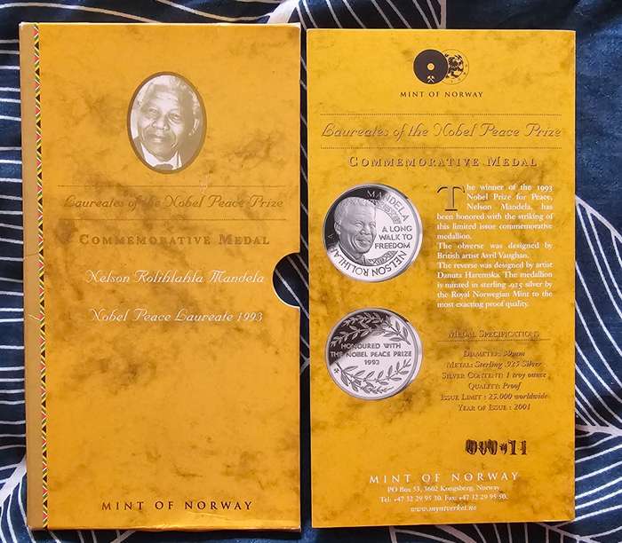 Nelson Mandela signed Nobel Laurates Medal set