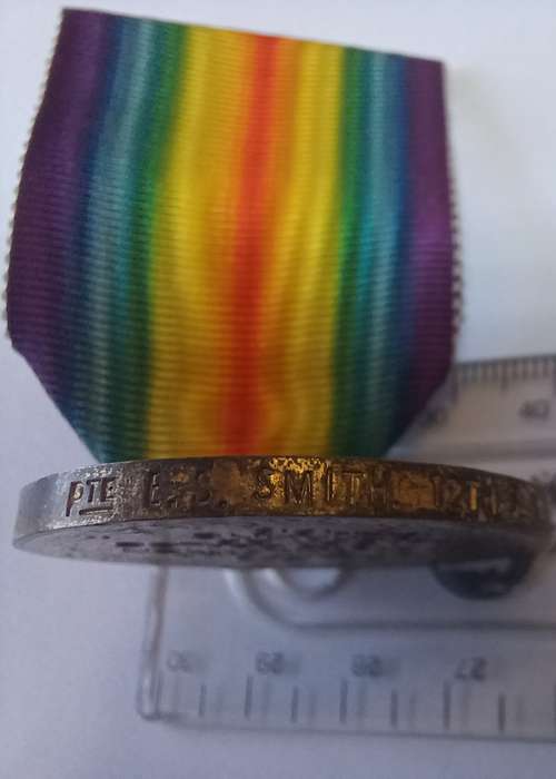 WW1_VICTORY MEDAL & RIBBON (FULL SIZE) - PTE. E.S. SMITH_12 TH  S.A.I.