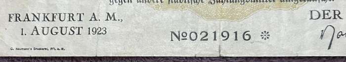 1923 Replacement One German Mark with low serial number EF Condition
