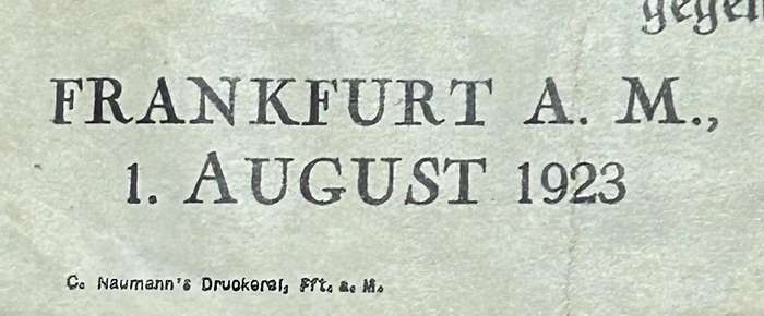 1923 Replacement One German Mark with low serial number EF Condition
