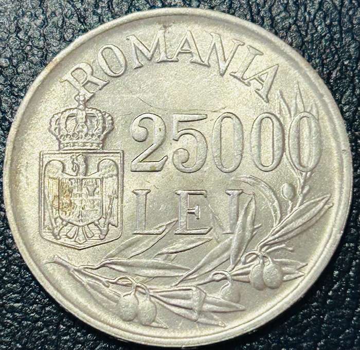 1946 SILVER ROMANIA 25000 LEI (SCARES ONLY ONE ON BOB)