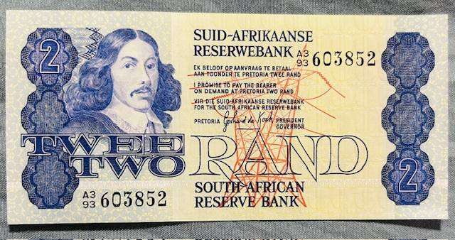 Two Rand First Series (A3) Gerhart de Kock banknote A/U