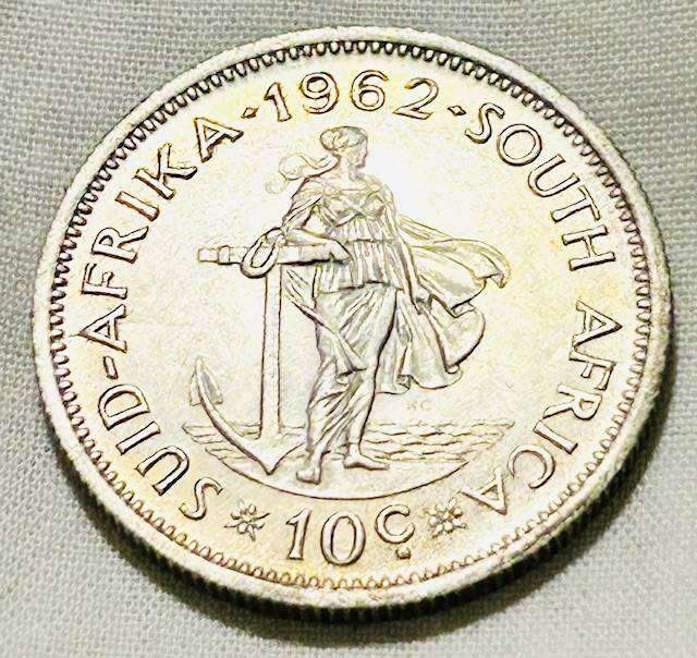 1962 Ten Cent in A/U condition silver coin