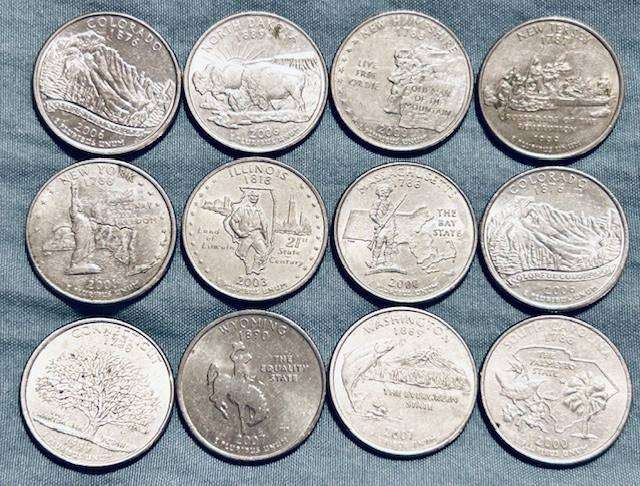 12 x USA States Quarters Collectable all different States
