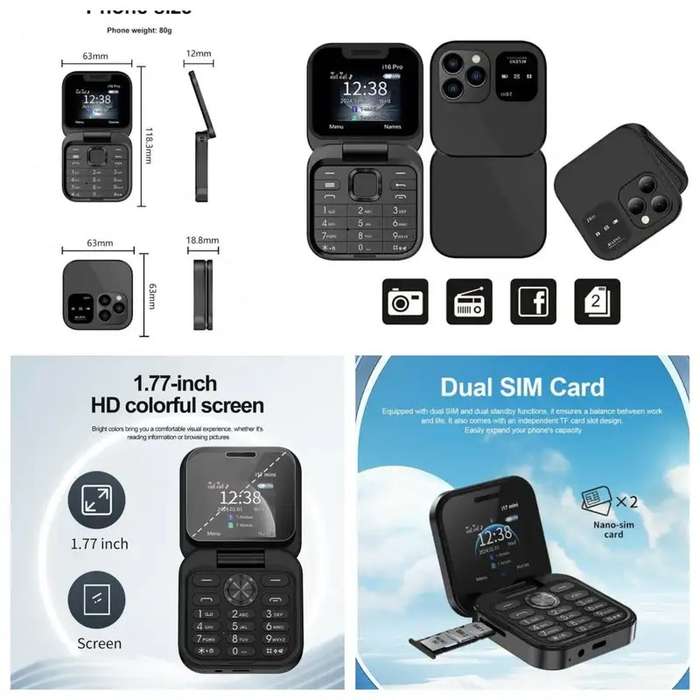 i17 Mini Flip Pro Mobile Phone Gold