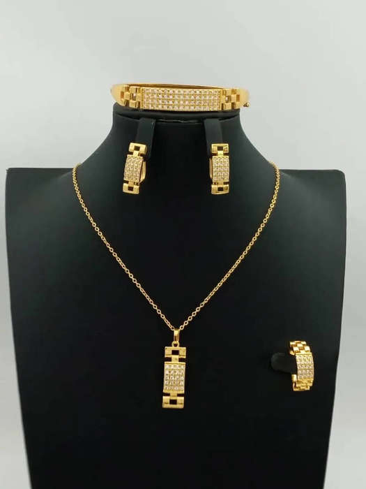 Gold Chain with Pendants Bracelet Ring & Earring Set