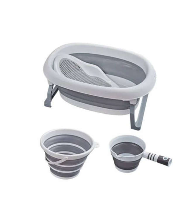 hurriaj Baby Bathtub 4 Set Baby Foldable Bathtub Grey Bath Tub Set