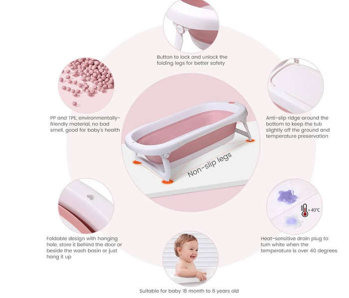 hurriaj Non-Slip Design Portable Baby Bathtub 77.5 x 46.3 x 6.5cm