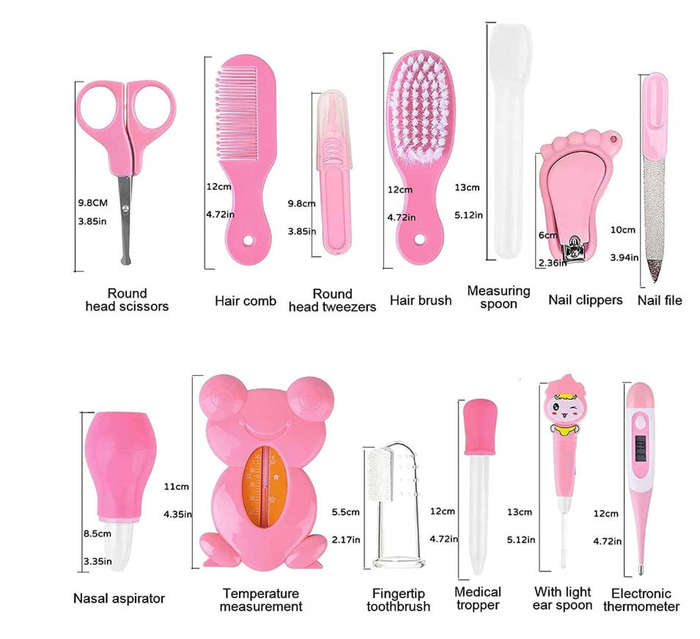 HURRIAJ 13 Piece Travel Bag Baby Care Set Nail Grooming Nursery Essentials Kit - Pink