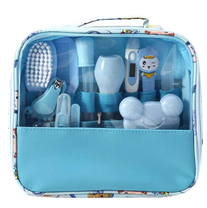 HURRIAJ 13 Piece Travel Bag Baby Care Set Nail Grooming Nursery Essentials Kit - Blue