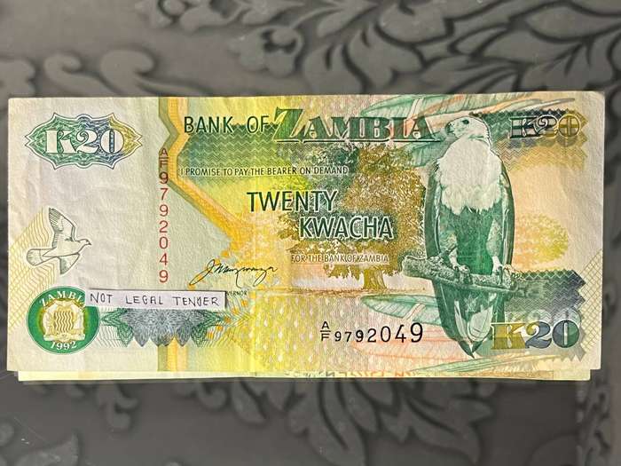 Zambia  20 Kwacha Banknote  1992 Issue  African Fish Eagle
