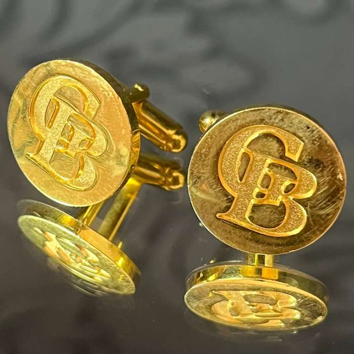 Classic Mens Gold-Tone Cufflinks  Collectors Monogrammed Pair